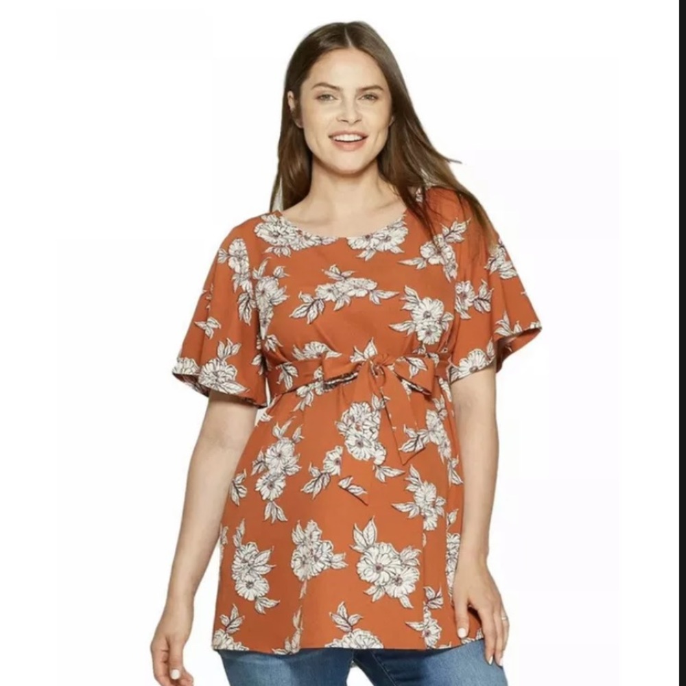 NWT Isabel Maternity Burnt Orange Floral Blouse